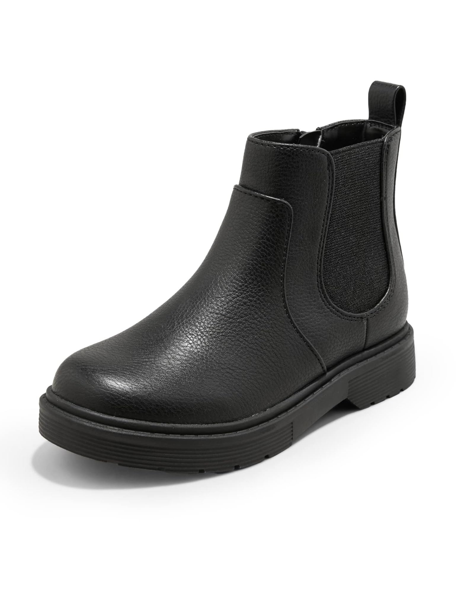 Coutgo Girls Kids Lug Sole Ankle Boots Side Zip Chunky Low Heel Slip On Winter Casual Chelsea Booties Shoes