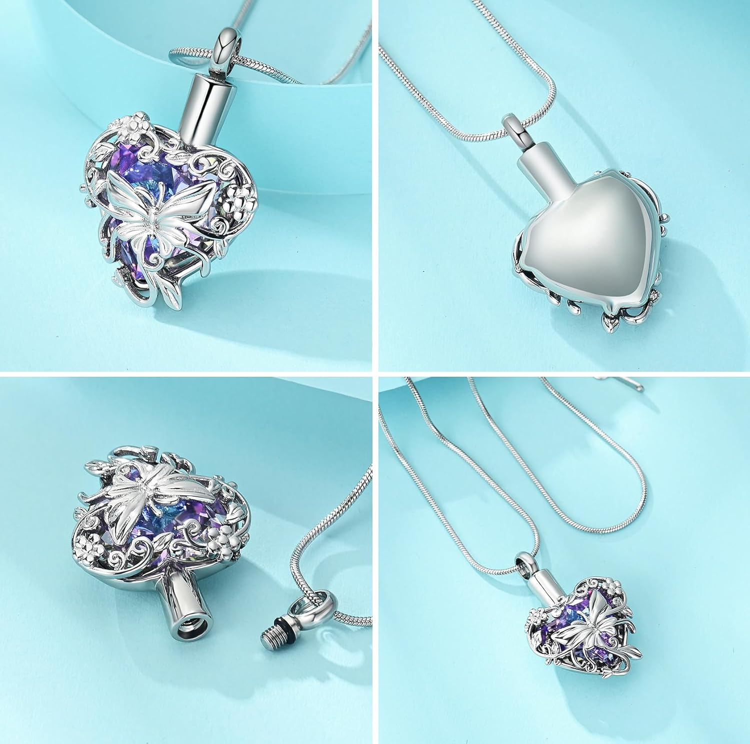zeqingjw Butterfly Urn Necklaces for Ashes Urn Jewelry for Human Pet Ashes for Women Heart Cremation Necklace for Ashes - Image 3