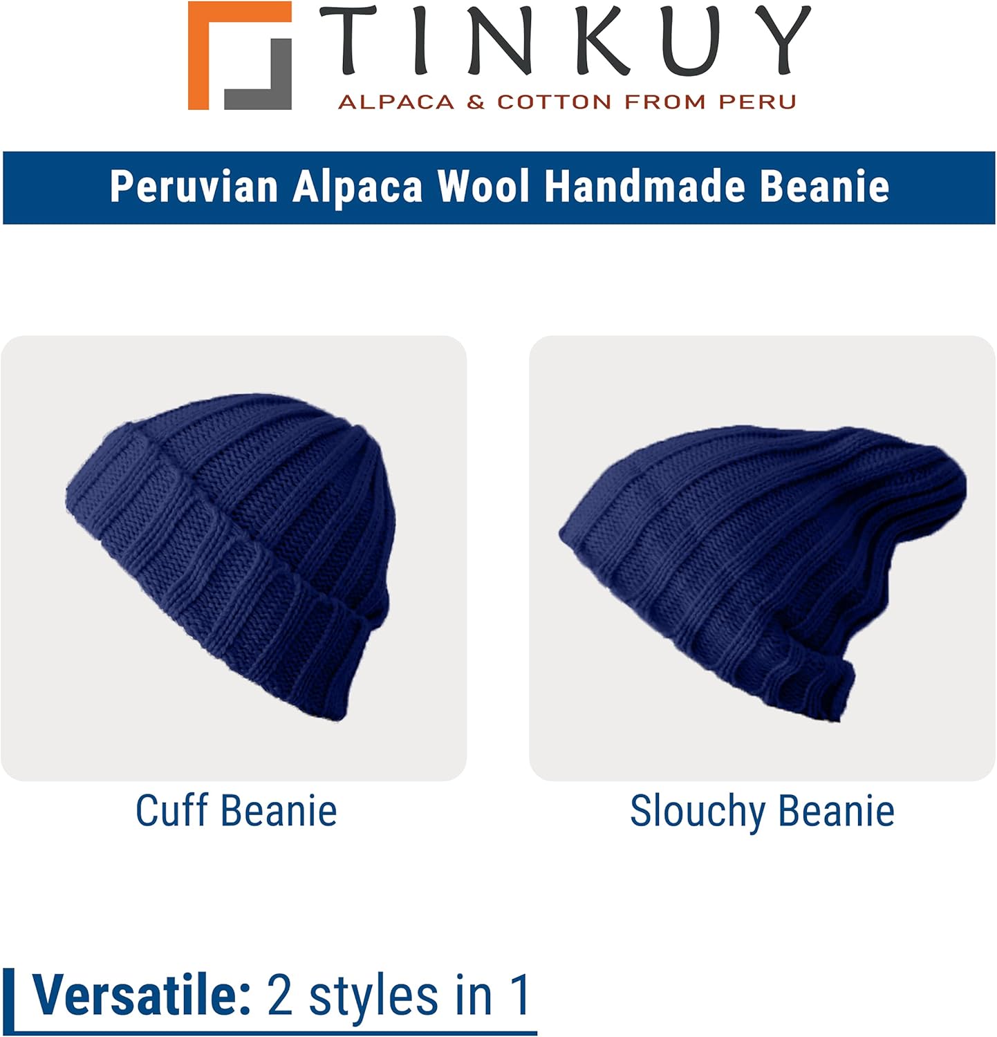 TINKUY Peru Alpaca Wool Men's & Women's Warm Soft Cuffed Slouchy Beanie Hat, Unisex, One Size - Image 5