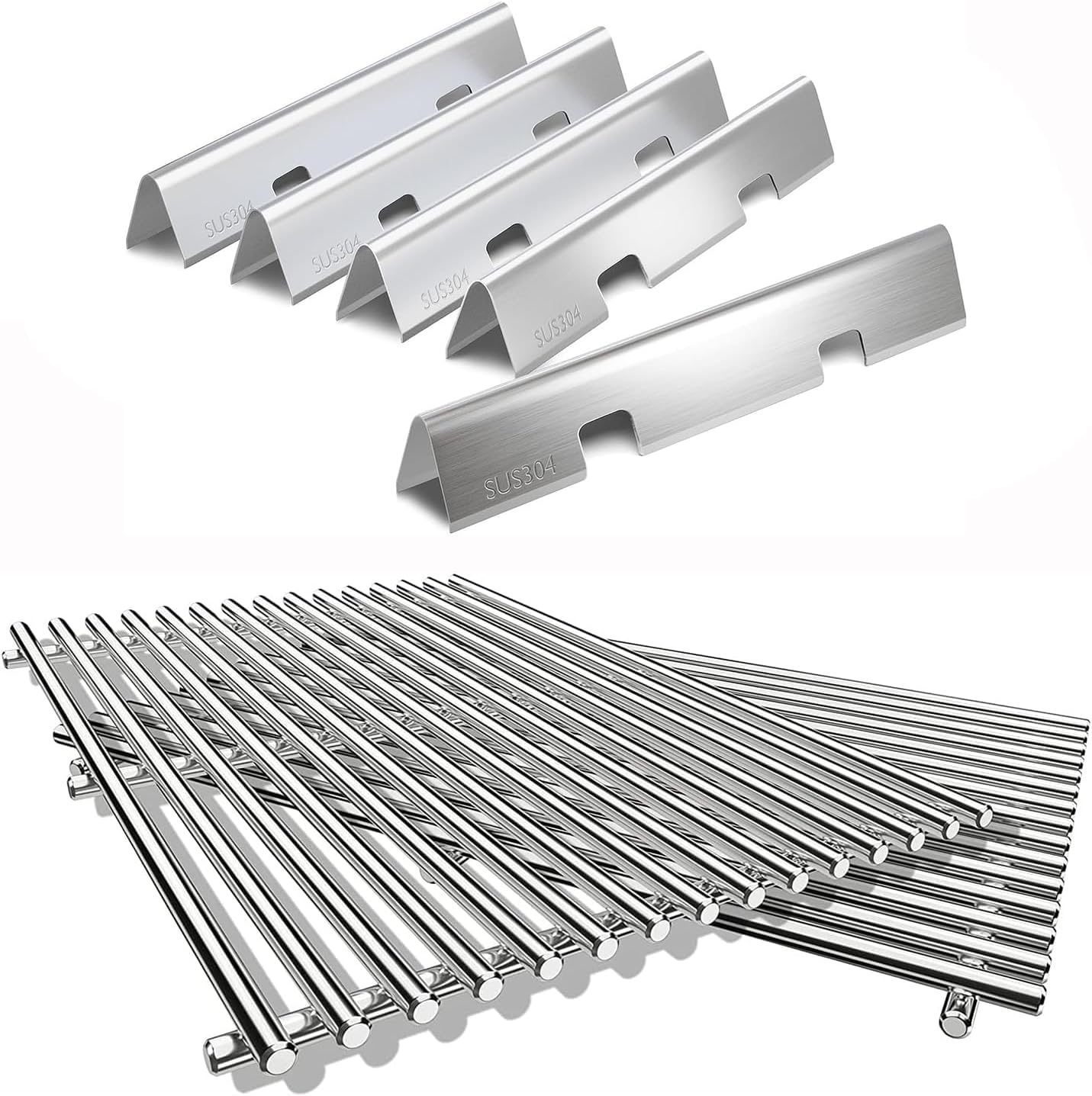 QuliMetal SUS304 7636 Flavorizer Bars and 9MM Grates for Weber GS4 Spirit II 300, Spirit E-310, Spirit II E-310, Spirit 300 Series Gas Grills with Front Control Knob