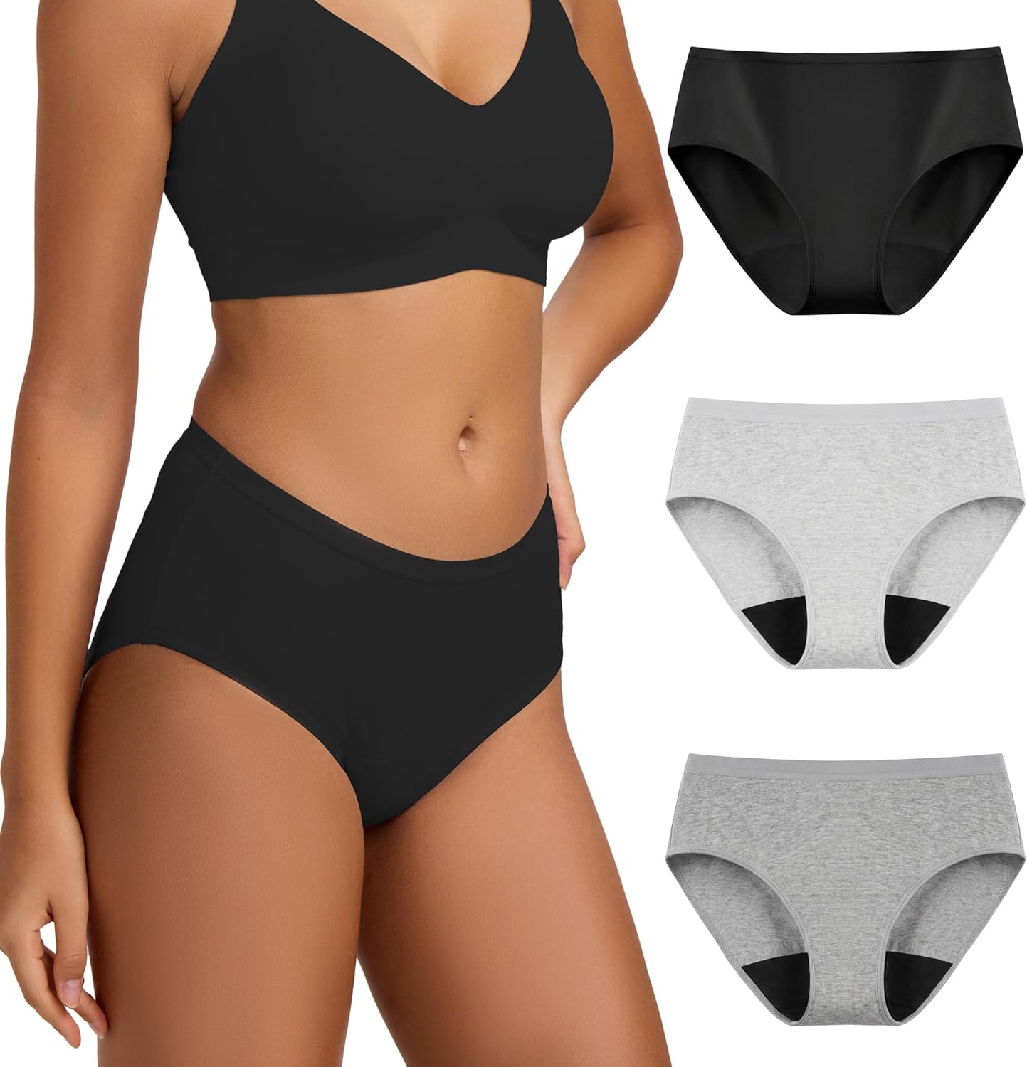 BATTEWA Mid-Waist Incontinence Underwear for Women Leak Proof Panties Protective Briefs for Bladder Control Washable Absorbency 40ML,3Pack (Large,3 Color)