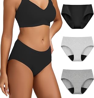 BATTEWA Cotton Incontinence Underwear for Women Odor Control Leak Proof Panties Postpartum Protective Briefs Absorbency 40ML, 3Pack (Large, Grey-Black)
