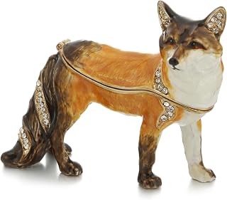 Hand Painted Enamel Fox Trinket Box for Home Decor, Unique Keepsake Collectible Figurine Jewelry Organizer Storage, Personalized Elegant Handmade Statue Decorative Ornament Gifts (Red Fox-1)