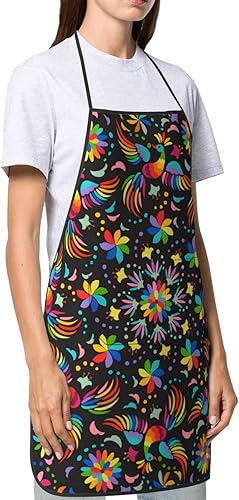 Miniatura 3 de Delantales florales mexicanos, delantal ajustable impermeable para barbacoa de cocina con 2 bolsillos, regalos para mujeres y hombres