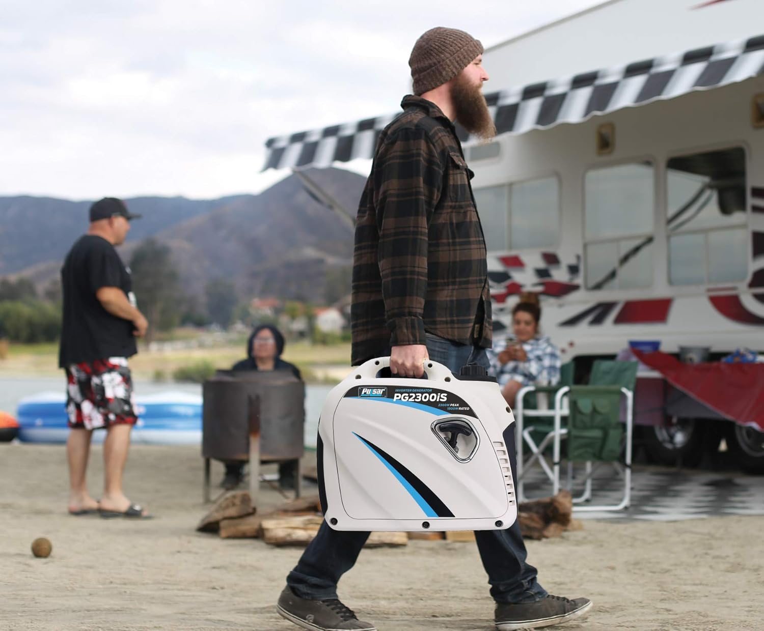 Person carrying Pulsar PG2300iS generator