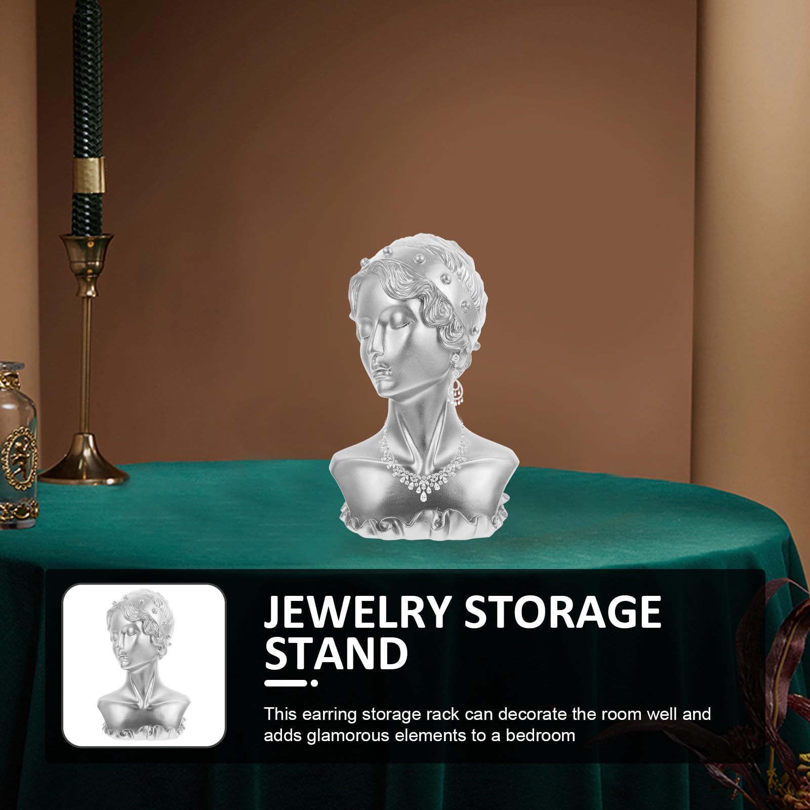Housoutil Présentoir à Bijoux pour Rangement de Boucles D'oreilles et Colliers en Résine Argentée et Décoratif, Robuste Adapté