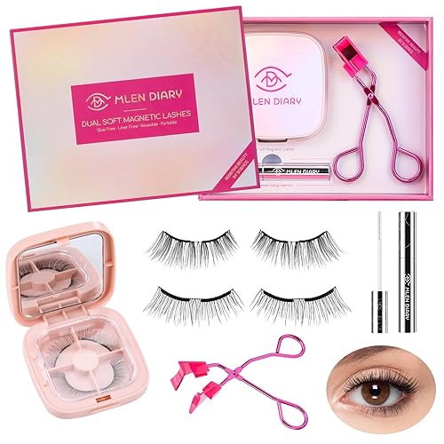 Pestañas magnéticas dobles, pestañas magnéticas sin delineador de ojos 4D aspecto natural, reutilizables, fáciles de usar, pestañas postizas con
