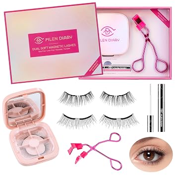 Dual Magnetic Eyelashes, Magnetic Eyelashes Without Eyeliner 4D Natural Look Reusable Easy to Wear, Soft Magnets False Eyelashes with Applicator No Glue, Charming Queen