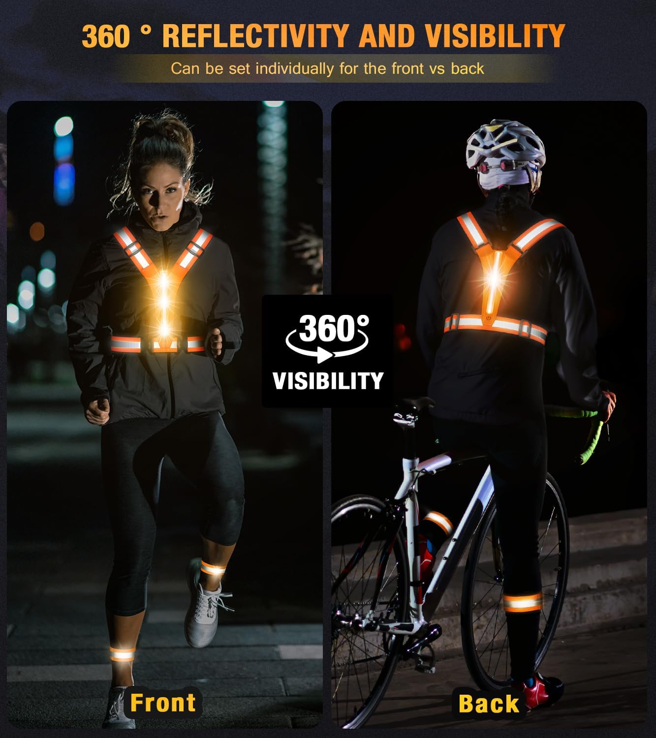 Led Light Up Running Vest Reflective Vest for runners night walking, Rechargeable Reflective Running Vest High Visibility - Image 3