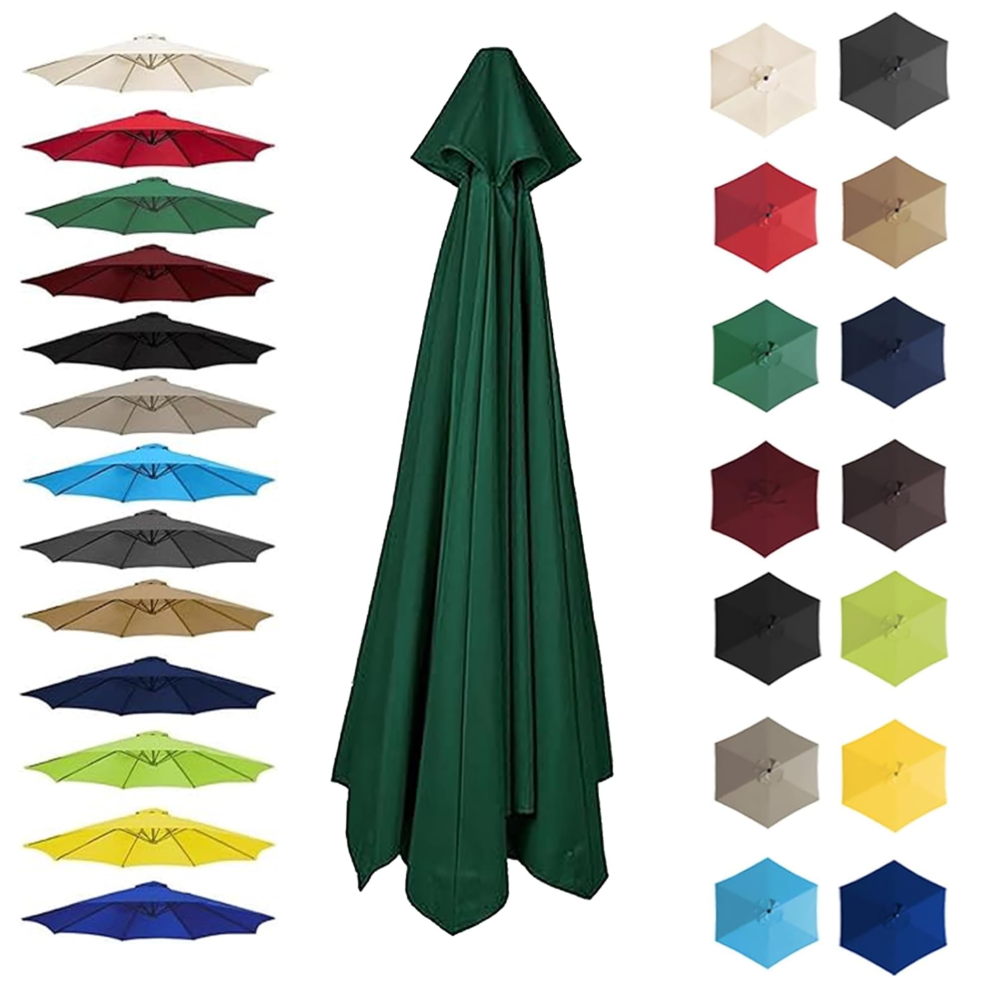 Fzamudng Replacement Parasol Canopy Waterproof, Parasol Replacement Canopy Cover Sun Shade Garden Umbrella Cloth for 8 Ribs 6 Ribs Large Patio Umbrella Replacement Canopy Weatherproof Ink Green