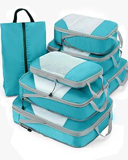 7-Teilige Compression Packing Cubes, Koffer Organizer Kompression mit Schuhbeutel, aus wasserdichtem Ripstop-Mesh, Ultraleichtes Packwürfel Set für Reisen, Backpacking & Travel Essentials