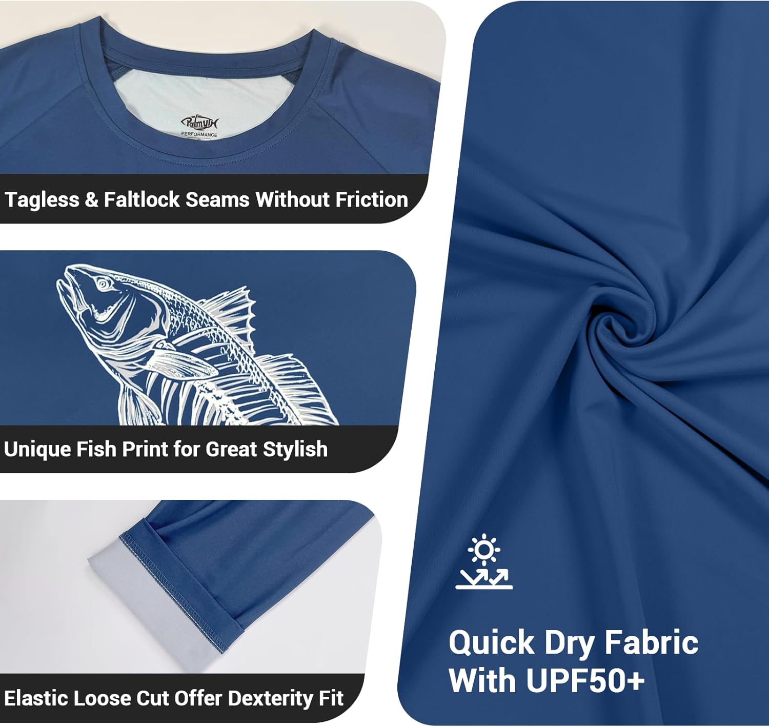 Palmyth Mens Fishing Shirts Sun Protection T-Shirts UV UPF 50+ Long Sleeve Rash Guard Tee