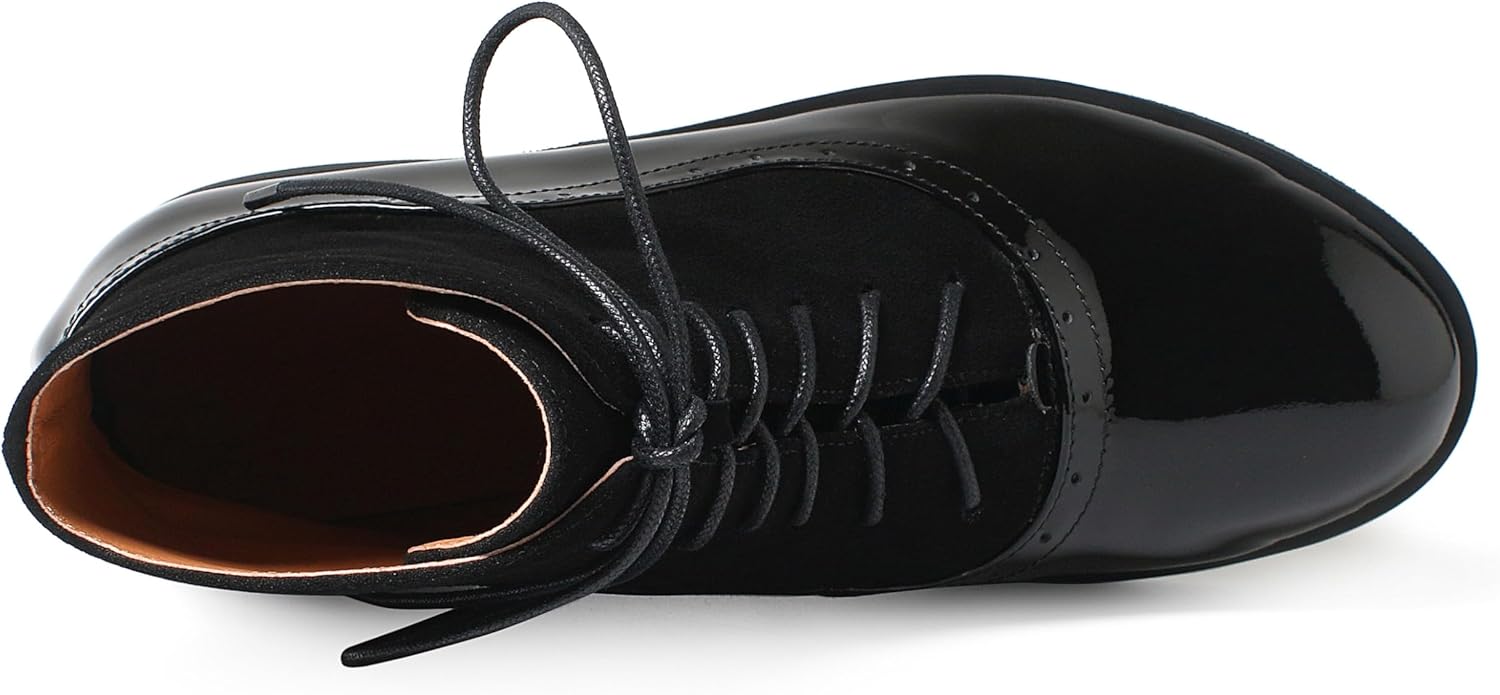 Women's Leather Ankle Boots Low Heel Oxford Flat Short Boots Perforated Lace Up Side Zipper Booties - Image 6