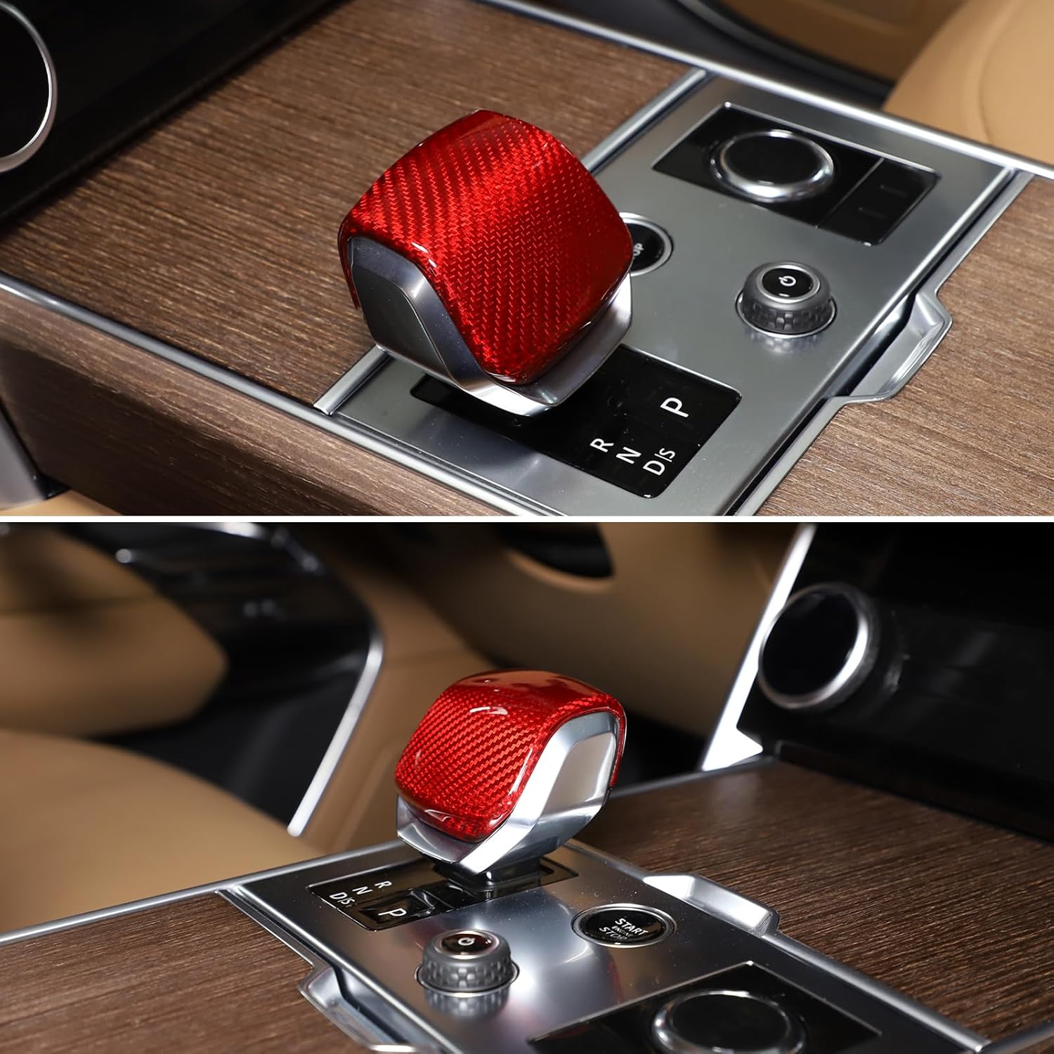 HAPPYHORSE Car Gear Shift Knob Head Cover Trim Compatible with Land Rover Range Rover Sport/Vogue，VELAR/Discovery 5，Carbon Fiber Gear Shift Knob Head Protective Cover Decoration (red)