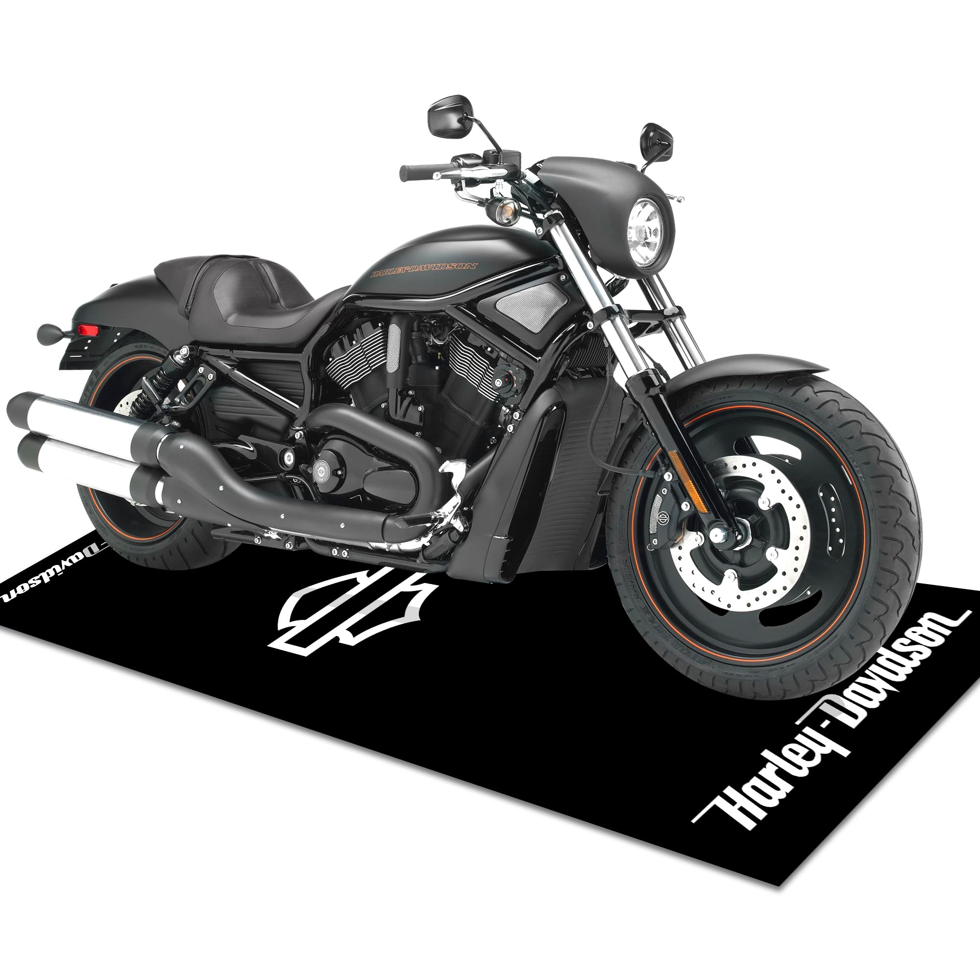 Motorcycle Mat for Garage 78x31 Inches Pit Garage Floor Mat Oil Absorbent Pad Rubber Backing Layer Protects Floor from Spills, Drips, Splashes and Stains Washable - Harley Davidson Black