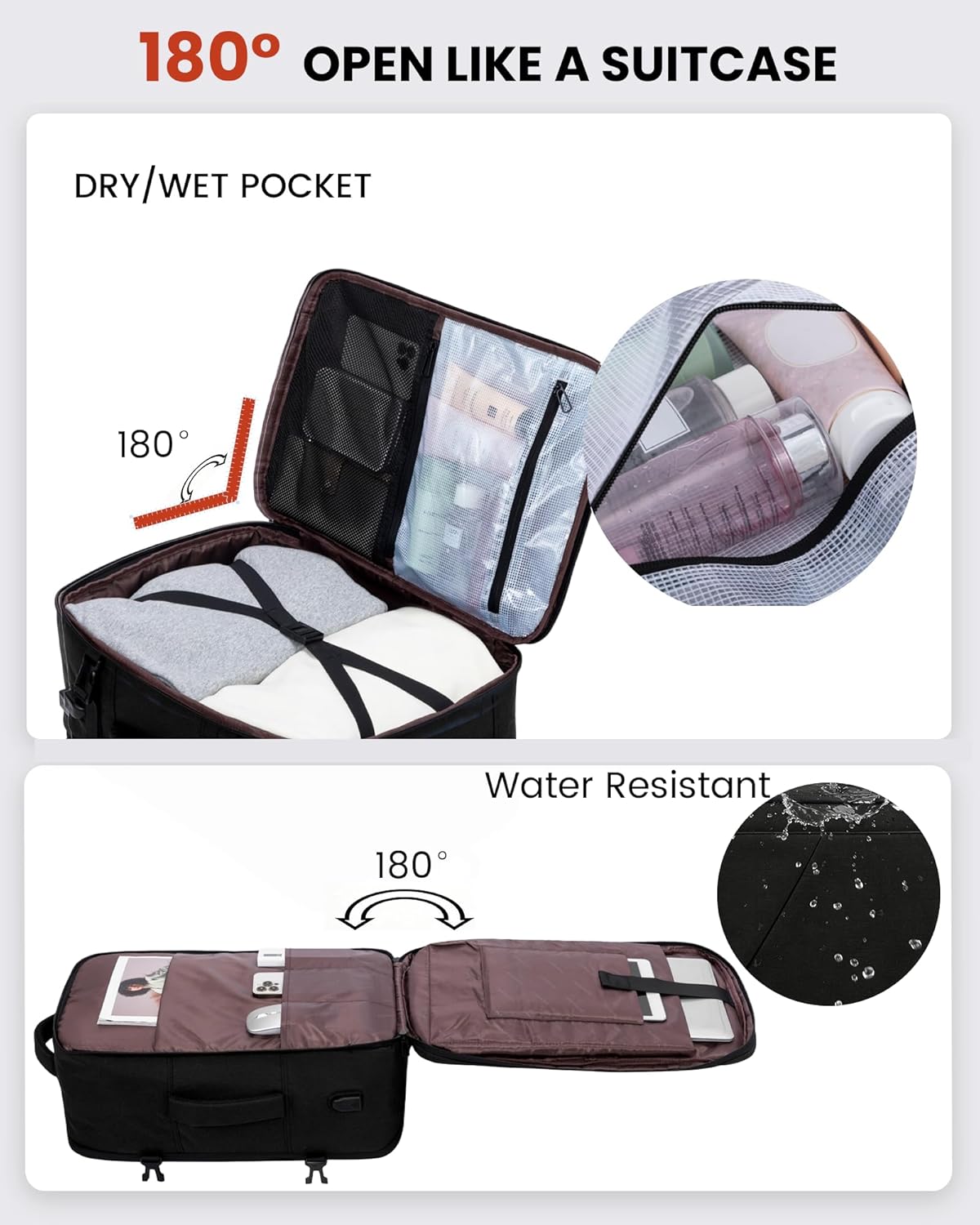 LOVEVOOK Travel Carry on Backpack, Large 40L Personal Item Travel Bag for Men & Women Flight Approved with 3 Packing Cubes, Suitcase Water Resistant Luggage Daypack Business Weekender Bag,Wine Red - Image 5