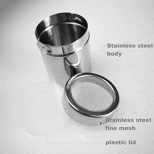 Miniatura 7 de Dispensador de tamiz agitador, contenedor de acero inoxidable para harina de canela, azúcar en polvo, bicarbonato de sodio, cacao, maicena, etc.
