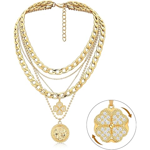 MJartoria Layered Necklaces for Women Trendy Retro Coin Pendant Necklace Dainty Chunky Chain Choker Necklaces for Jewelry Birthday Gifts