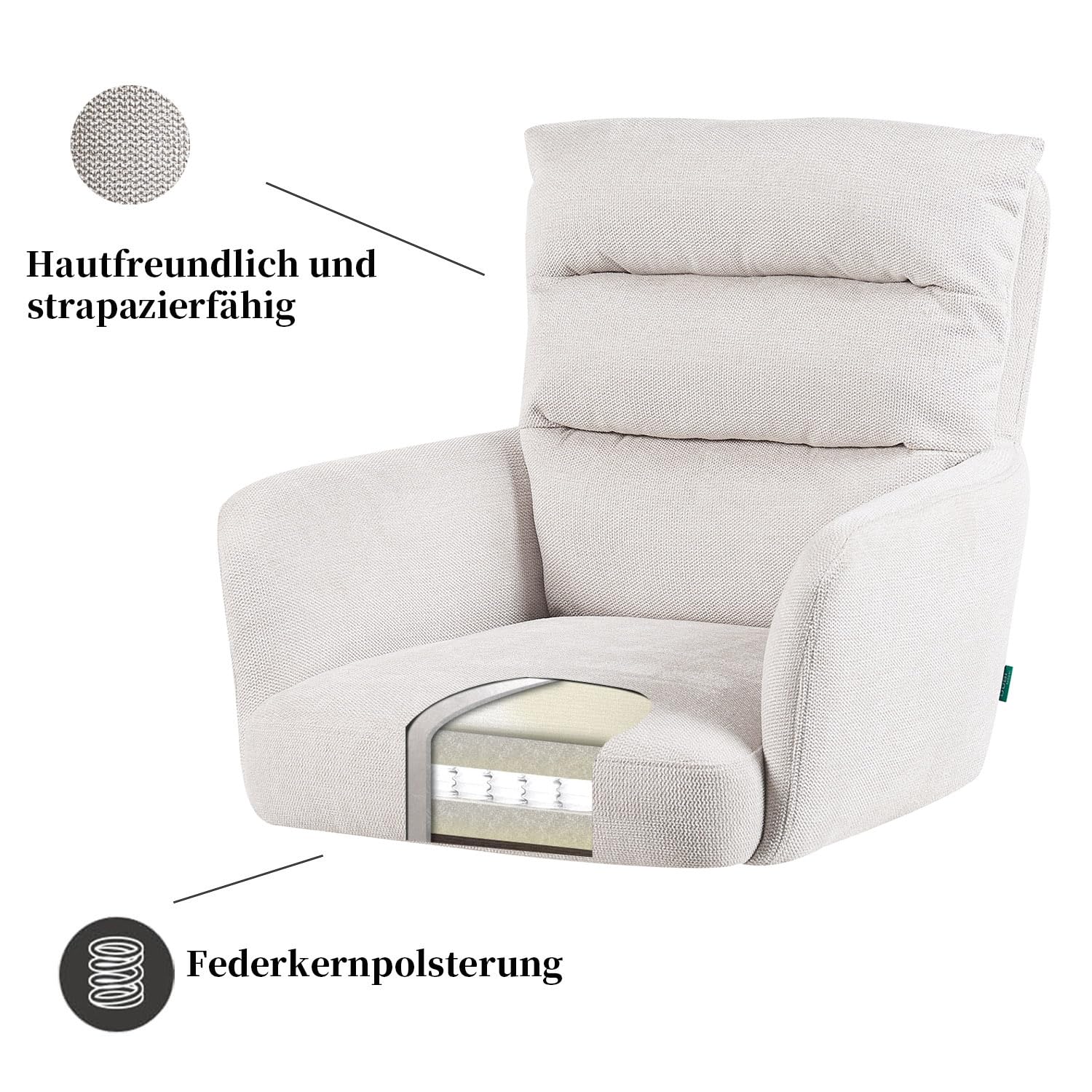 DUBI Möbel Esszimmerstühle 2er Set 360° drehbar mit Rückstellfunktion, Taschenfederkern, hoher Sitzkomfort, bis 150 kg belastbar, Stoff Creme, Eiche Massivholzgestell geölt (Natur), Mika-Jule