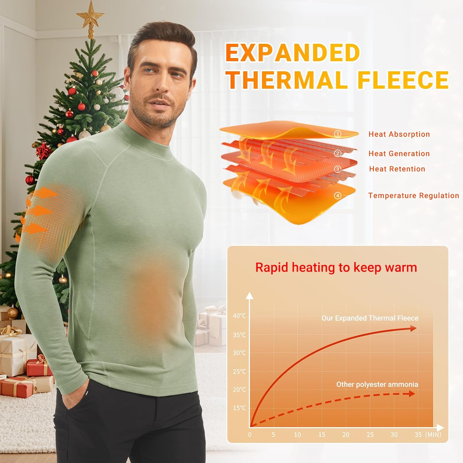 MEETYOO Thermal Compression Shirts for Men Long Sleeve Running Undershirt Turtleneck Base Layer for Winter Cold Weather - Image 3