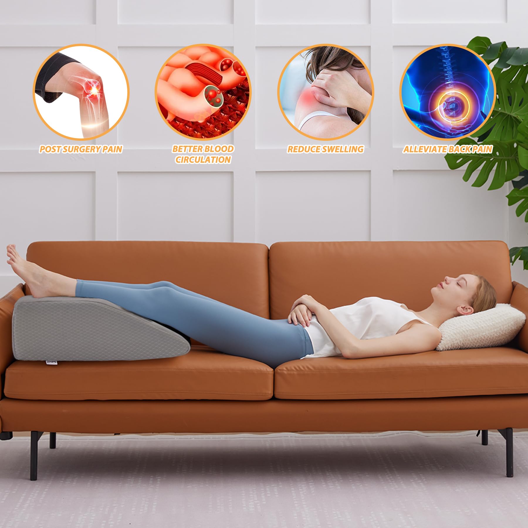 Bedluxe Beinerhöhungskissen, Beinkissen zum Schlafen, kühlendes Gel-Memory-Foam-Oberteil, Keilkissen für Beine, Beinkeile für Durchblutung, Schwellungen, nach Operationen – abnehmbarer Bezug (25,4 cm,