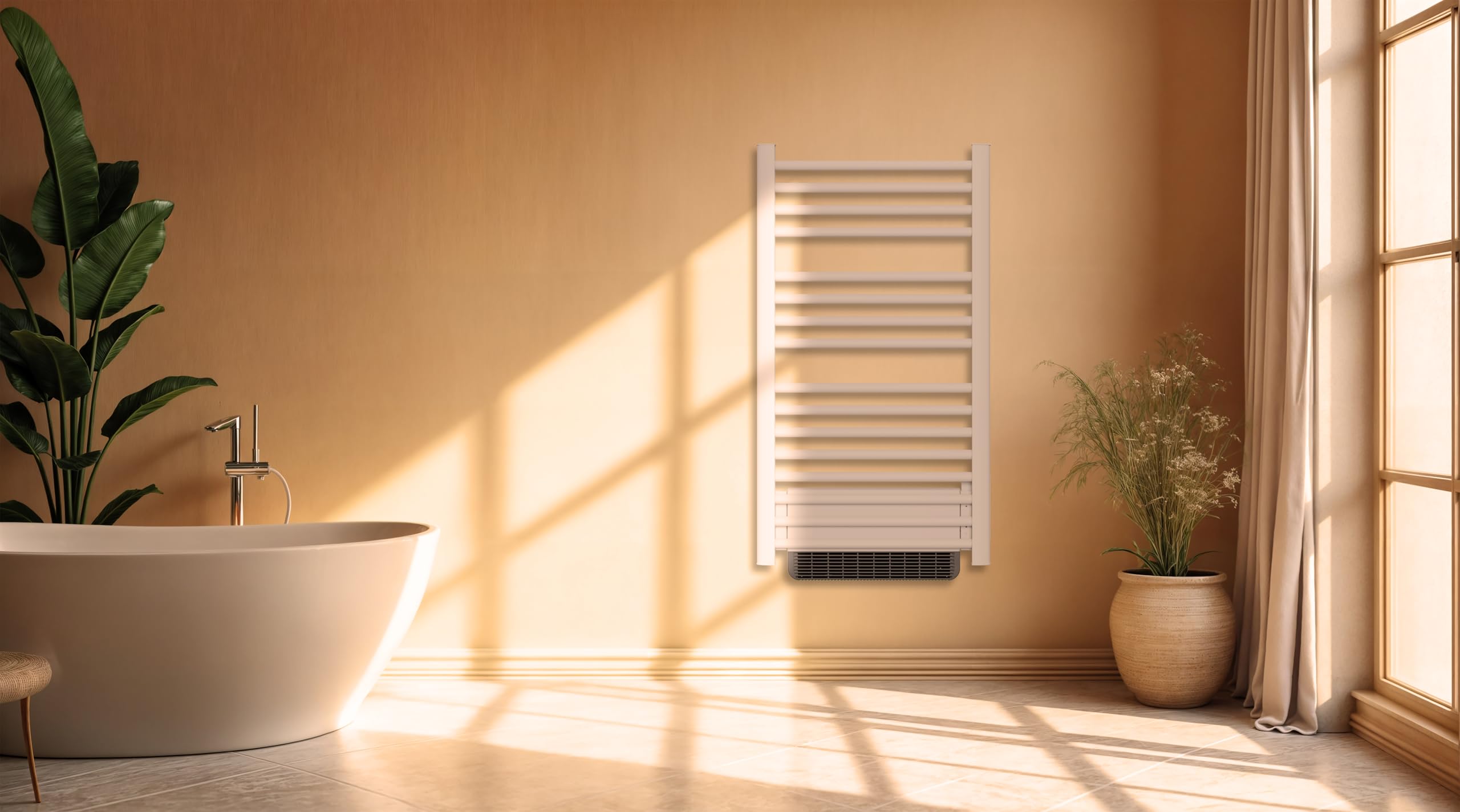 BESTHERM - Secador de toalla eléctrico sin fluido con soplador de 500 W + 1000 W H.100,5 x L54 cm, color blanco