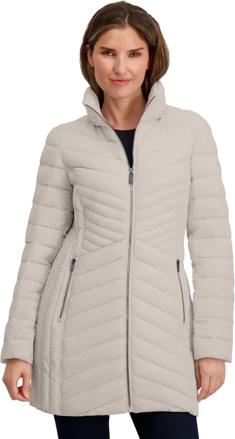 Nautica Women's Stretch Puffer Jacket- Wind & Water-resistant Winter Coat Faux Fur Lined Hood