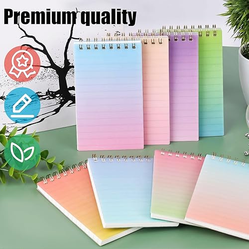 Miniatura 2 de Koogel 8 mini blocs de notas en espiral, cuadernos de bolsillo de 3 x 5 pulgadas, cuadernos con rayas universitarias, diseño degradado para mujeres,