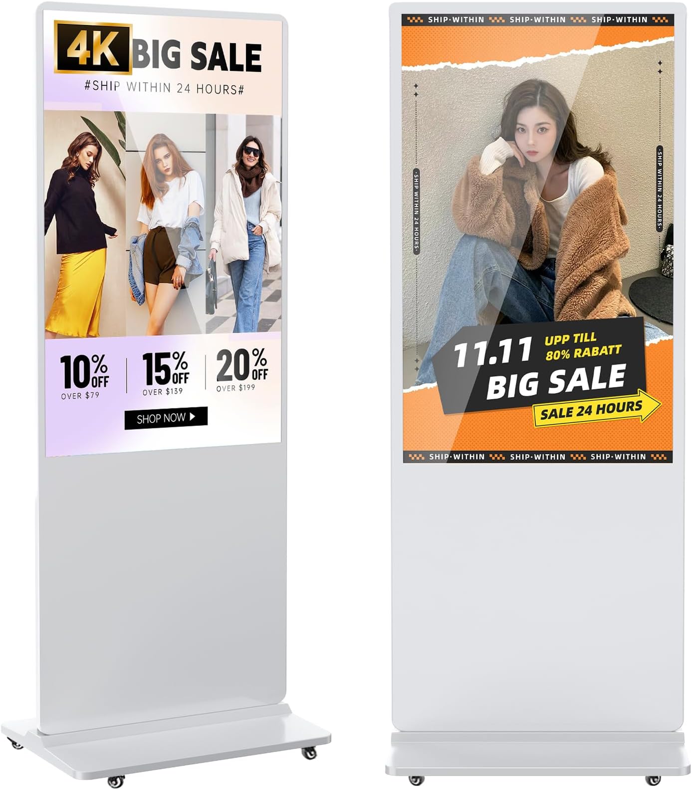 55 inch Indoor Digital Signage 4K UHD LCD Screen IPS Floor Standing Digital Kiosks Interactive Displays with WiFi HDMI/USB Input Auto AD Player, Android OS White