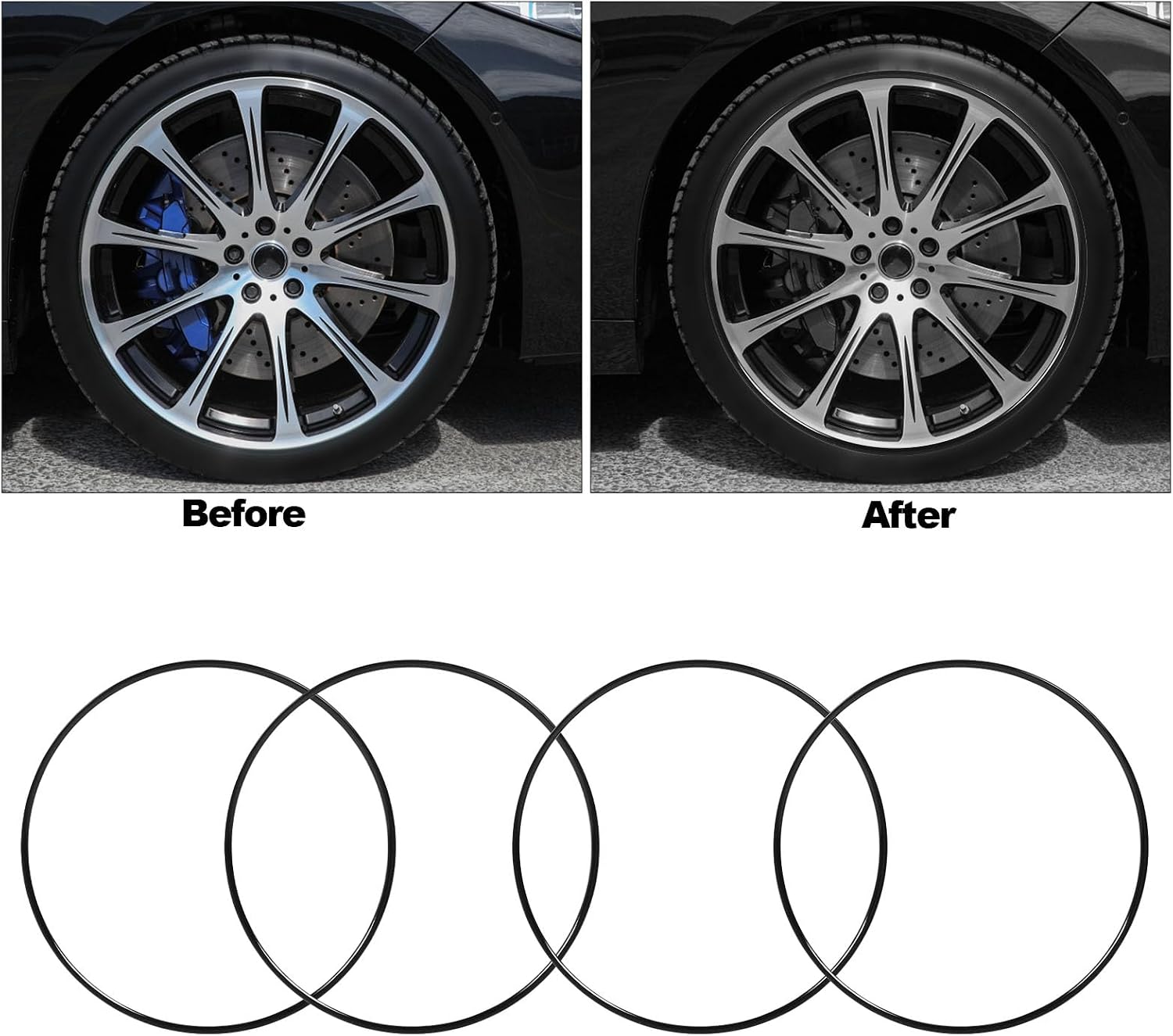 Scratch Wheel Rim Protector Strip, 4Pcs Adhesive Installation Wheel Hub Guard, Stylish Look Rim Guard for 19in Car Wheel Hub (Black)