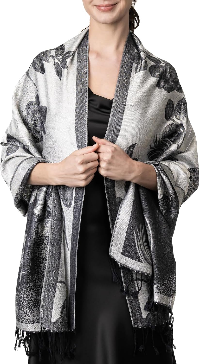 Achillea Reversible Paisley Pashmina Rave Scarf – Exotic Indian Shawls and Wraps for Evening Dresses, Festivals, All Seasons - Image 2