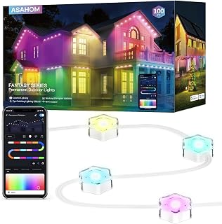 ASAHOM Permanent Outdoor Lights, 100ft Smart RGB Outdoor Lights Alexa with 61 Preset Scenes, IP67 Waterproof 72 LED Eaves Lights for Party, Holiday, Daily Lighting, Smart APP & Voice Control