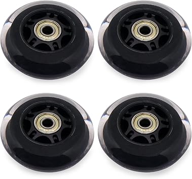 Inline Skate Wheels with Bearings 3" Roller Blade 76mm Outdoor Indoor Clear Wheel Office Chair Luggage 4 Pack, Black