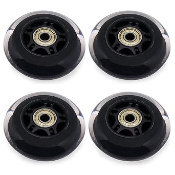 Inline Skate Wheels With Bearings, 3 Inch Roller Blade 76mm Outdoor and Indoor Clear Wheels for Office Chairs, Luggage 4 Pack, Black