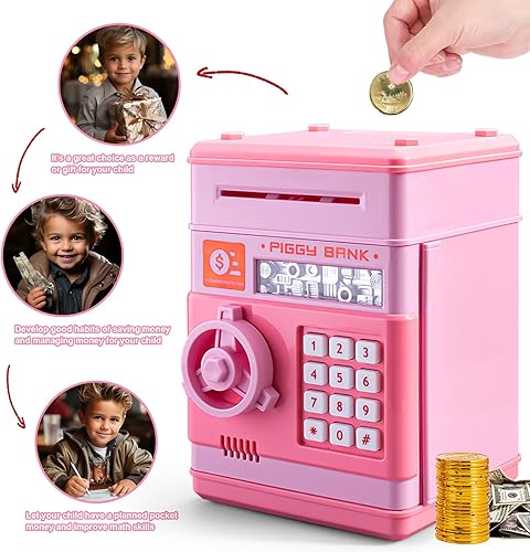 Miniatura 4 de LittleStar Kids Baby - Alcancía de juguete para niñas, caja de ahorro electrónica con dinero real, mini cajero automático, monedas, bancos,