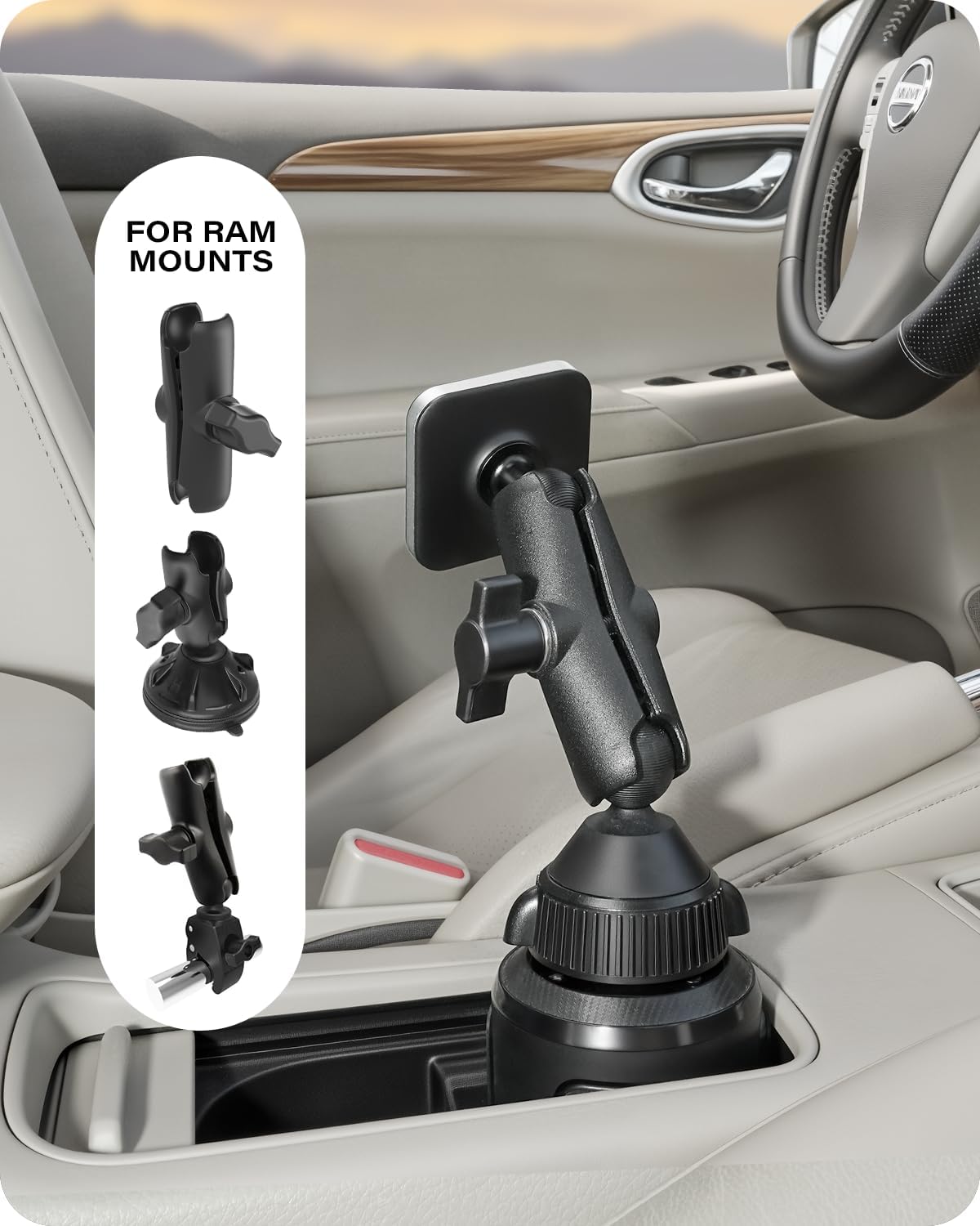 Heavy Duty Magnetic Phone Holder Base with 1" Ball for MagSafe iPhone 17-12 Series, Compatible with RAM mounts and Other B Size Ball Double Socket Arm