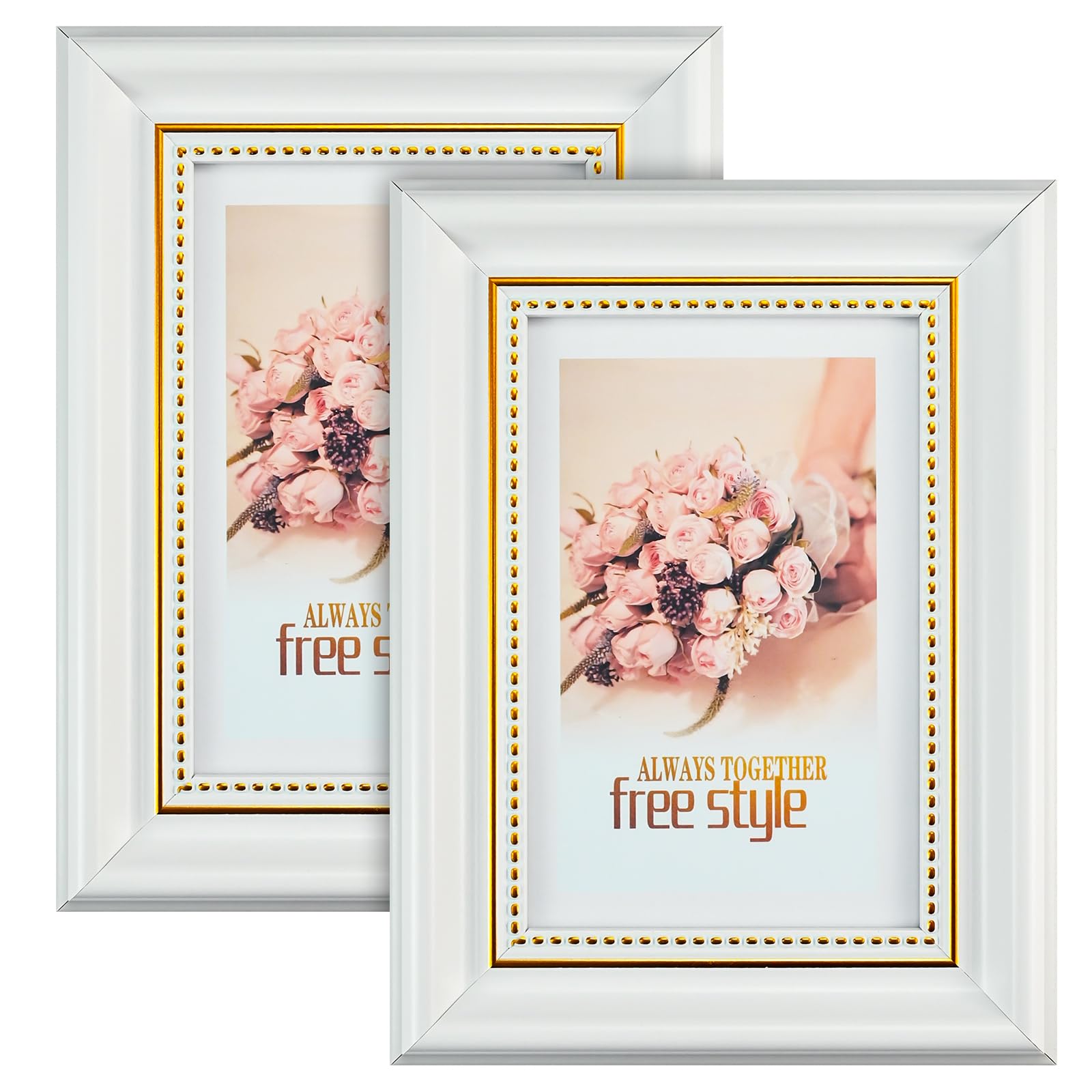 2Pack 4x6 Vintage Picture Frame - Antique 6x4 Photo Frame Retro Photo Frames Stand Free-standing Horizontally & Vertically for Home Office Desk Tabletop Art Paint Display (Retro Ornate White)