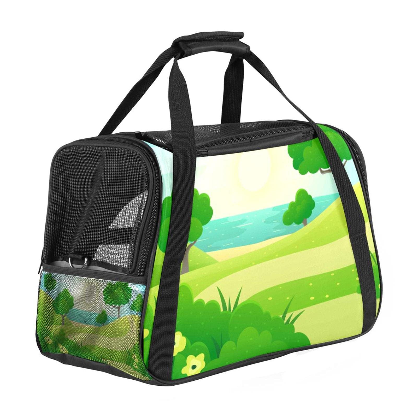 Sac de transport chat et chien pour avion et voyage en train imprimé vert