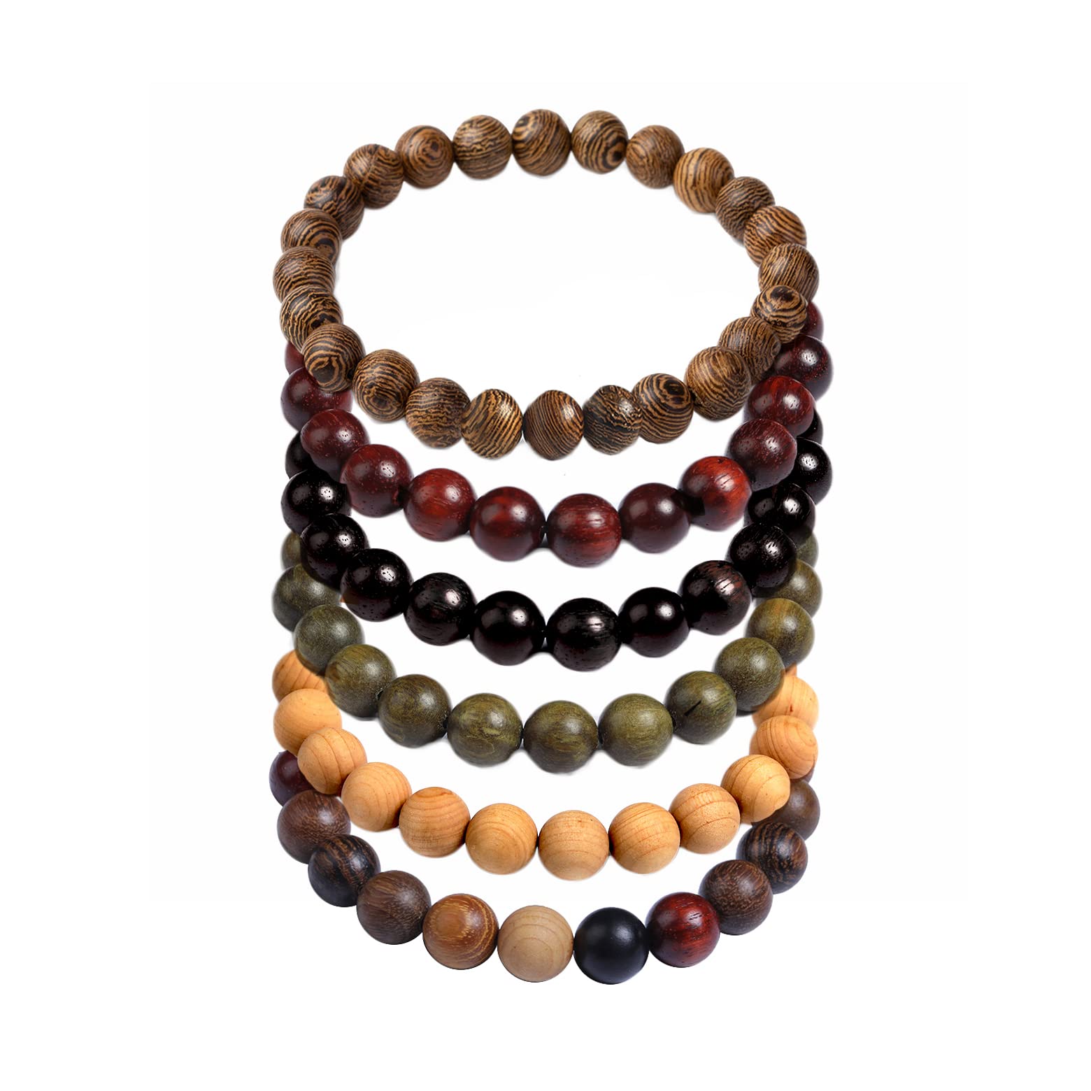 SOHNVWTGD Handmade Wooden Prayer Beaded Bracelet for Men Women Tibetan Buddhist Meditation Mala Beaded Stretch Bracelet Bangle Wood Jewelry