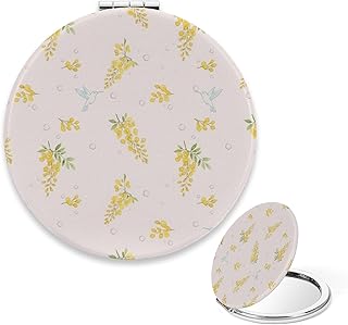 Pocket Mirror for Women, Yellow Floral Hummin...