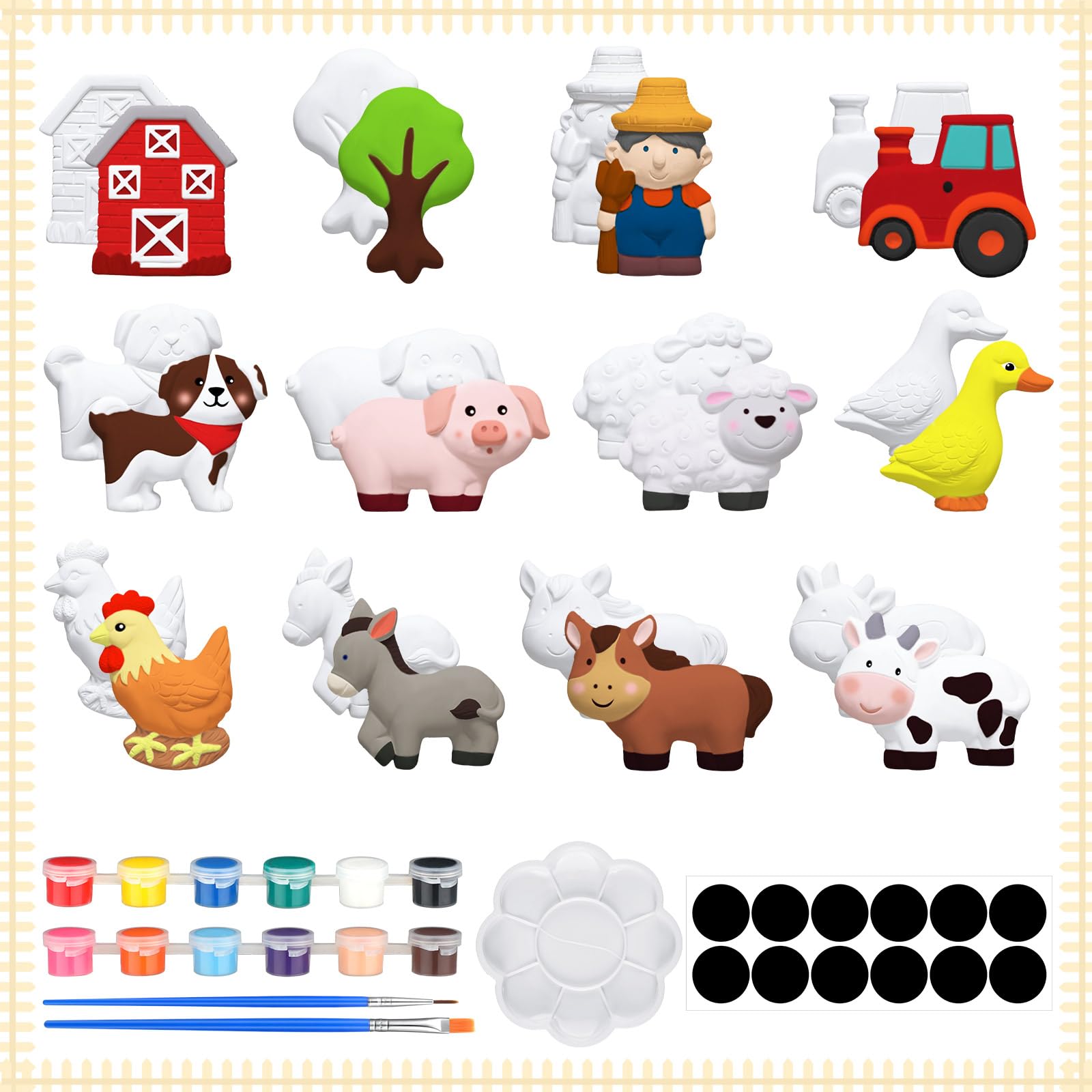Sinmoe 12 Sets Farm Animals Arts and Crafts Set Paint Your Own Ceramic Figurines Painting Kit Unpainted DIY Ceramic Figurines with 12 Magnet 2 Brushes and 1 Palette Painting Kit for Adults