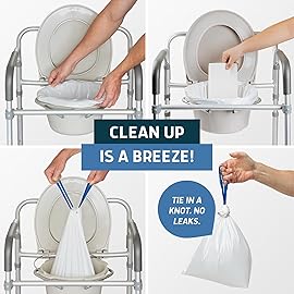 Lunderg Commode Liners with Absorbent Pads - Value Pack Medical Grade 50 Count Universal Fit - Disposable Bedside Commode Liners & Pads for Adult Chairs, Portable Potty Buckets & Camping Toilet Bags