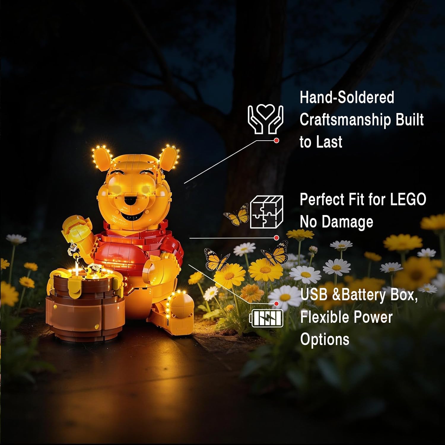 Vaodest LED Lighting Set for Lego Winnie the Pooh 43300, Decorative Light Kit Compatible with Lego 43300 Ideas Building Toy, Step-by-Step Video Guide, Creative Display Gifts (LEGO Set Not Included)