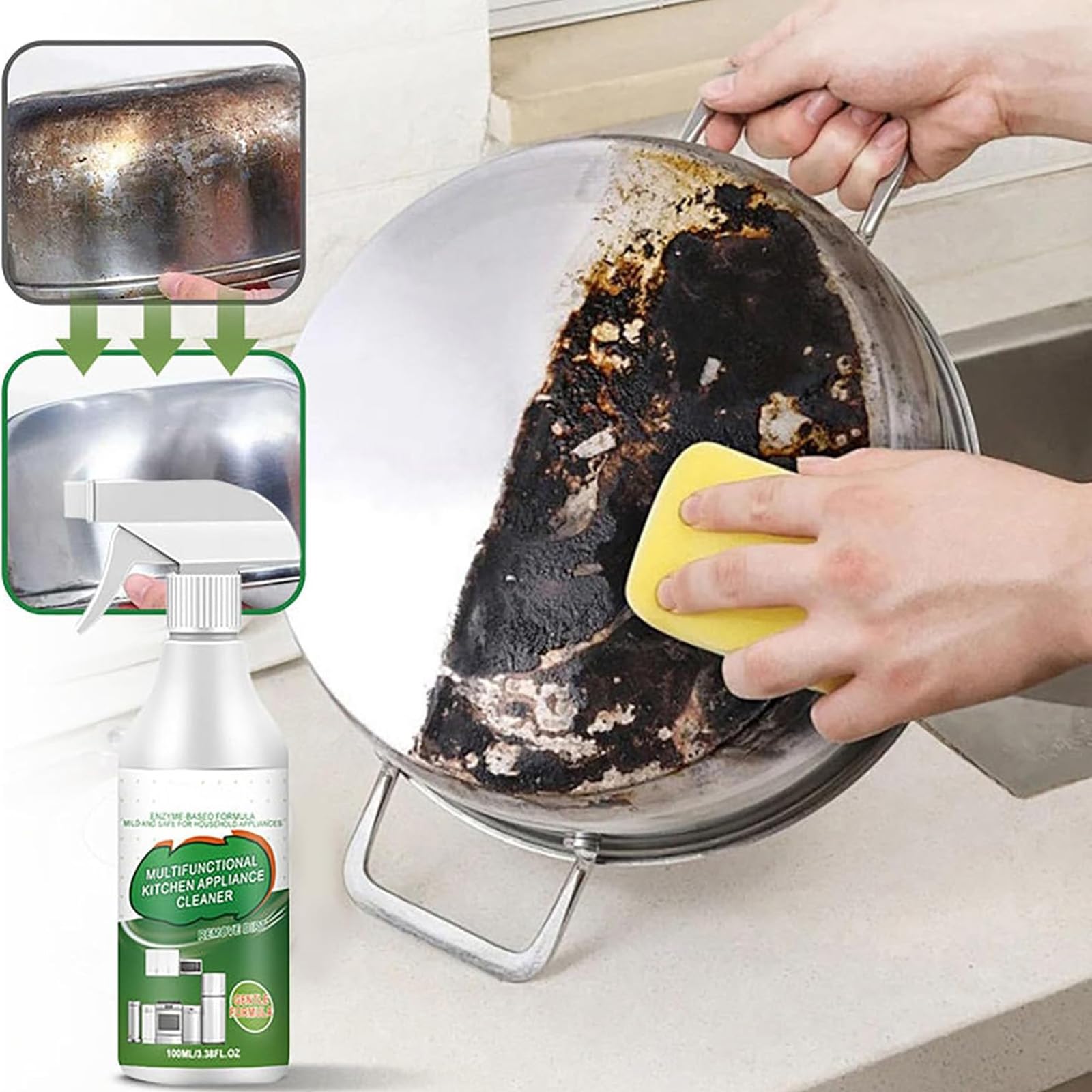 Limpiador de espuma enzimática multiusos, potente limpiador de electrodomésticos de cocina, desengrasante resistente, quitamanchas, versátil limpiador de manchas de aceite pesado (3pcs)