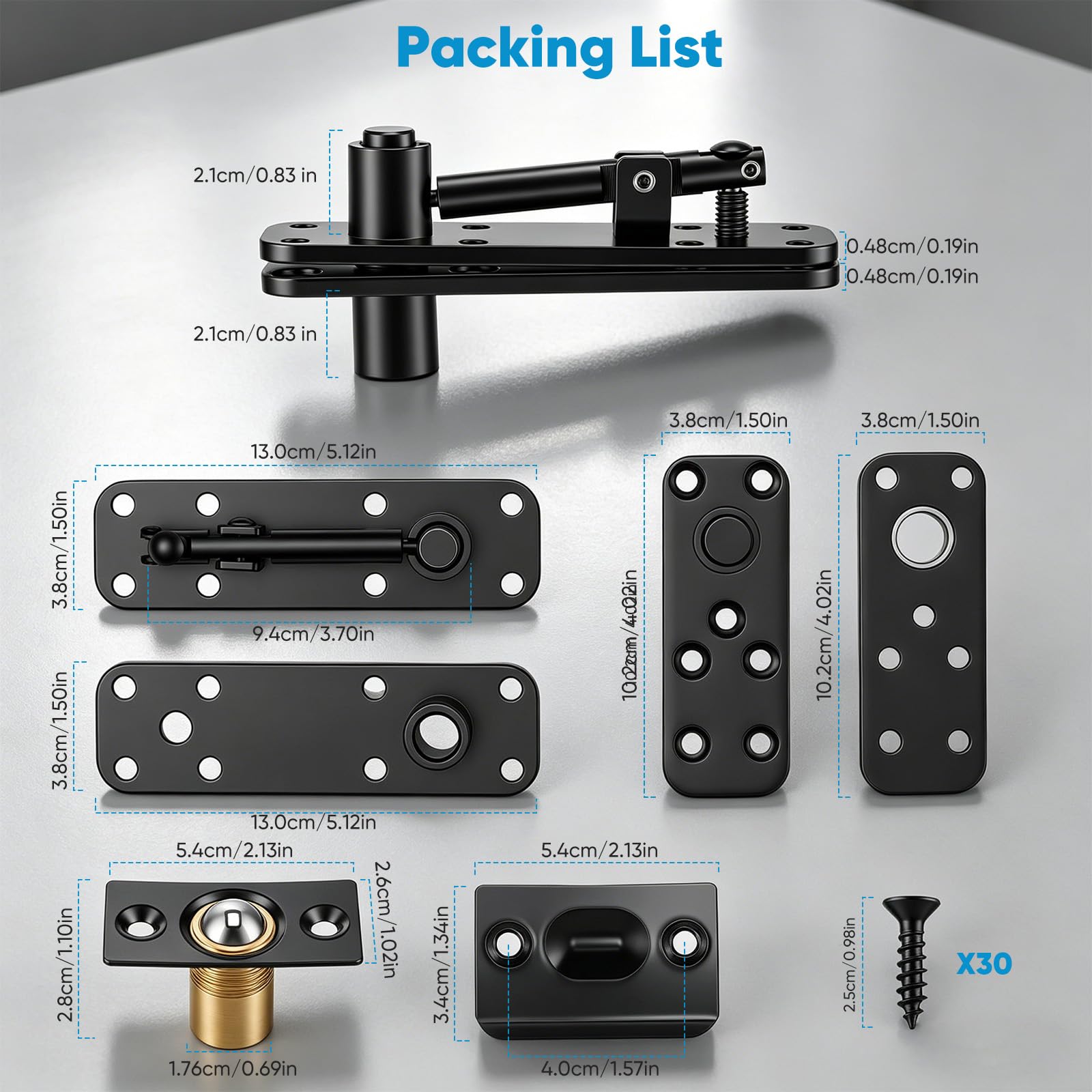 Bisagra oculta, Bisagra pivotante acero inoxidable 360° Capacidad carga 280 kg Sistema bisagra pivotante oculta para puertas Bisagras invisibles para puertas tipo estantería abatible