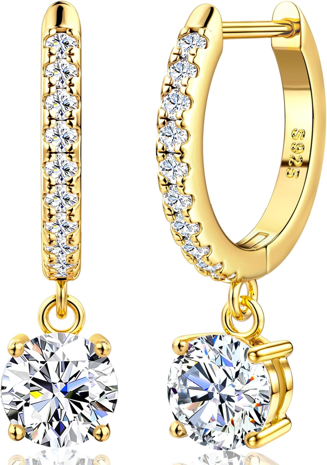 Moissanite Earrings, Sterling Silver Hoop Earring 1.0ct-2.0ct D Color Brilliant Hypoallergenic Earring for Women Men Drop Dangle Moissanite Leverback Mother's Day Gift