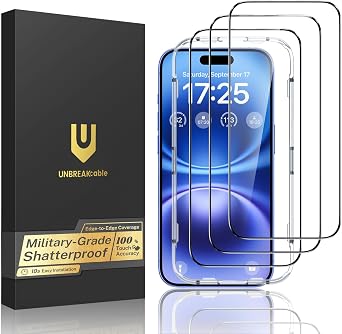 UNBREAKcable 3-Pack Screen Protector for iPhone 16, Full Coverage