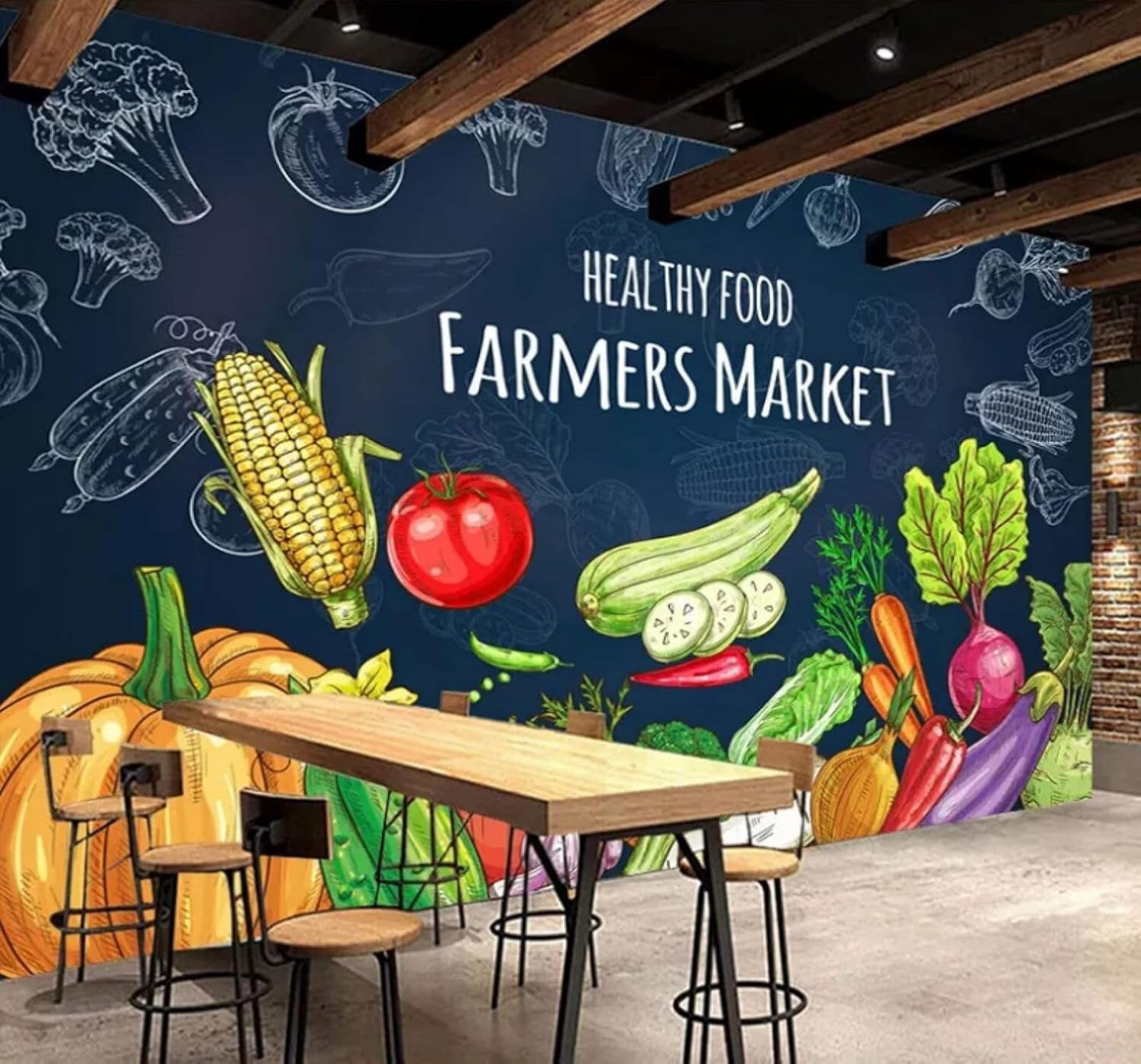 XLMING Hand Drawn Fresh Fresh Vegetables Kitchen 3D Wallpaper Luxury Home Dining Decor Paste Sofa Living Room The Wall for Bedroom Mural-300cm×210cm