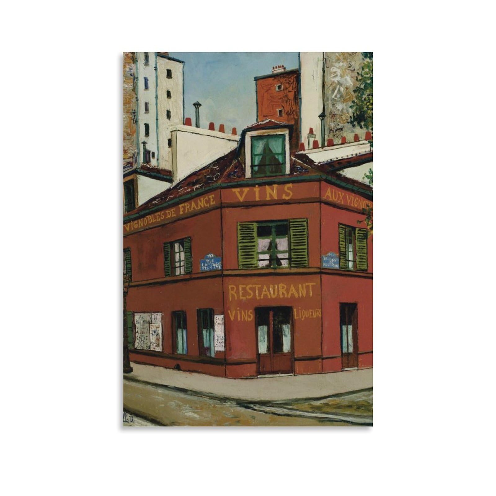 The Restaurant Aux Vignobles De France by Maurice Utrillo- Impresiones en Lienzo Modernas, Cuadros Decorativos Para Habitaciones de Niños o Niñas, Murales Para Salón Y Pinturas Con Motivos Festivales