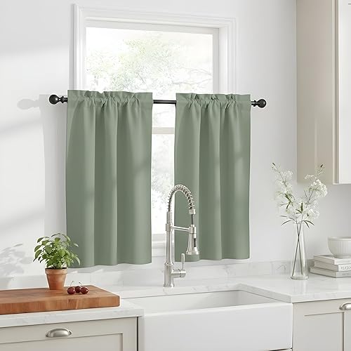 Vista 60 de NICETOWN Cortinas opacas cortas para dormitorio, bolsillo para cortinero, aislamiento térmico, para cocina, sótano, baño, Navidad, 29 pulgadas